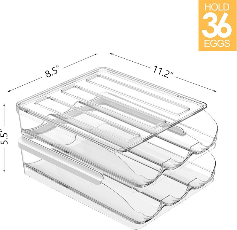 Proarea Egg Holder for Fridge 36 Capacity Automatic Rolling Egg Organizer for Refrigerator, Clear Stackable Container for Kitchen or Pantry Storage 2 Pack - Image 5